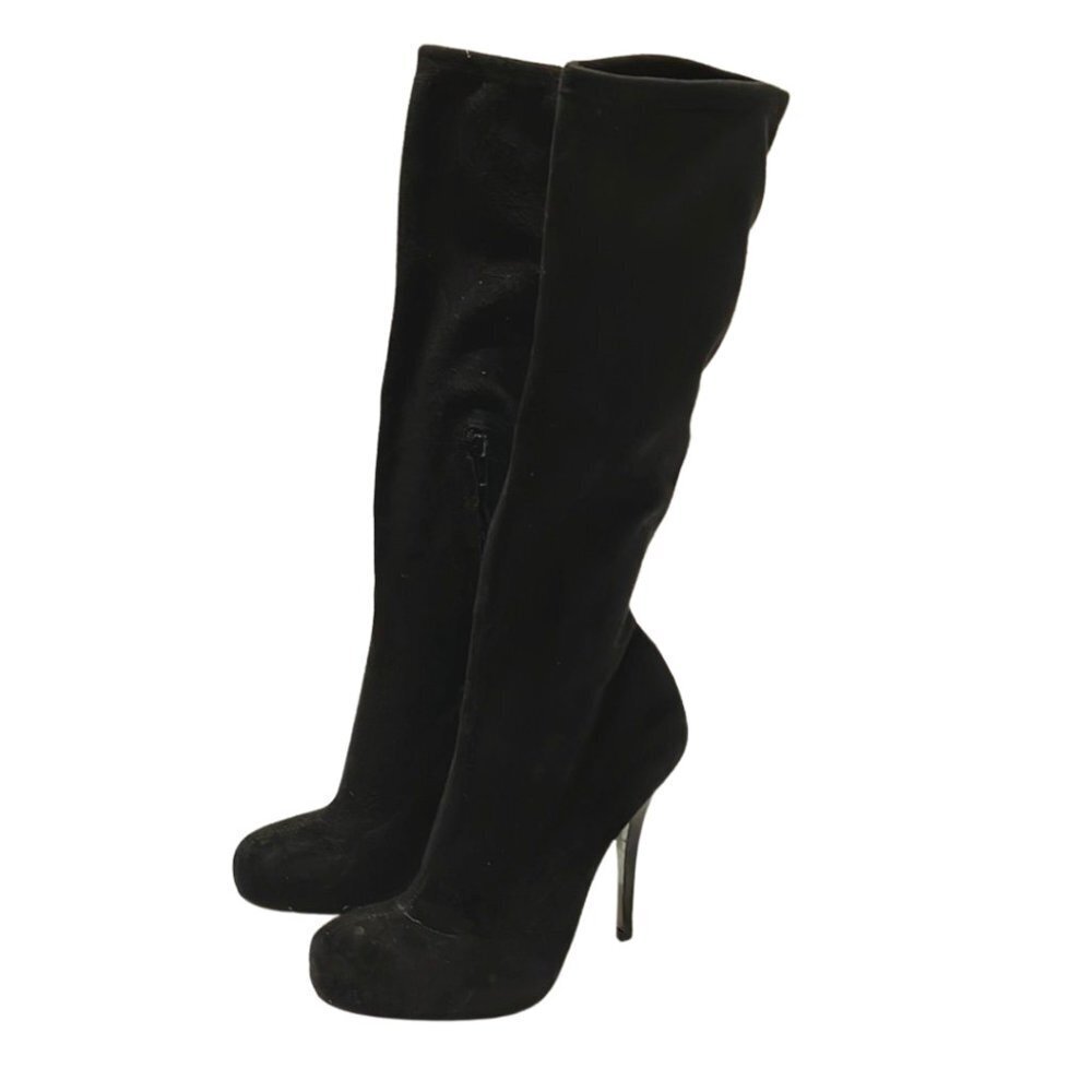 Bebe faux suede‎ black stiletto heel tall pull on glam night out boots size 6